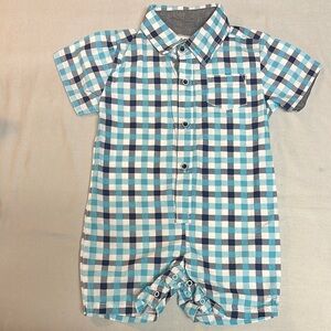 Free Planet - LIKE NEW - Turquoise and White Checkered Baby Romper
